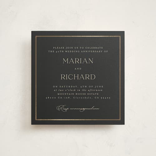 This is a charcoal holiday party invitations with foil pressed by Lucrecia Caporale called timeless charm printing on signature in standard