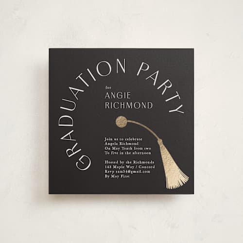 This is a charcoal graduation invitations with foil pressed by lori jacobs wemple called graduation party printing on signature in standard