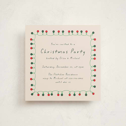 This is a chardonnay holiday party invitations with standard by Sherley Ferreira called christmas lights printing on signature in standard