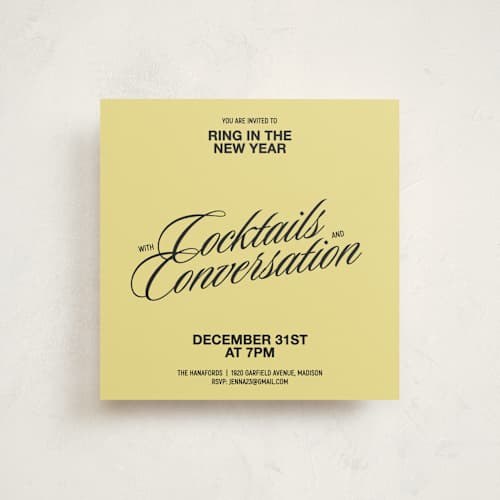 This is a butter holiday party invitations with standard by Inkblot Design called cocktails and convos printing on signature in standard
