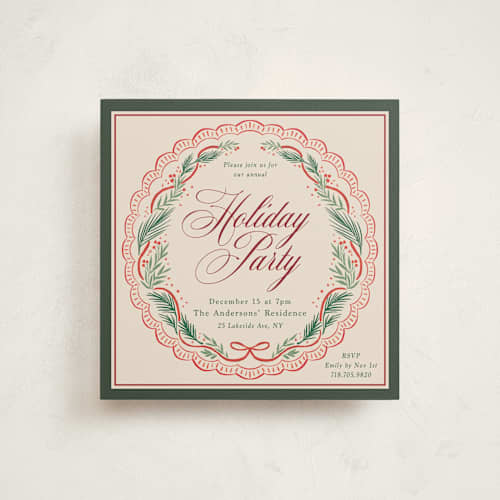 This is a cherry holiday party invitations with standard by Elly called celebrate printing on signature in standard