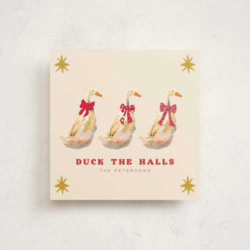 This is a ginger holiday photo cards with standard by Hannah Beimborn called duck the halls printing on signature in square