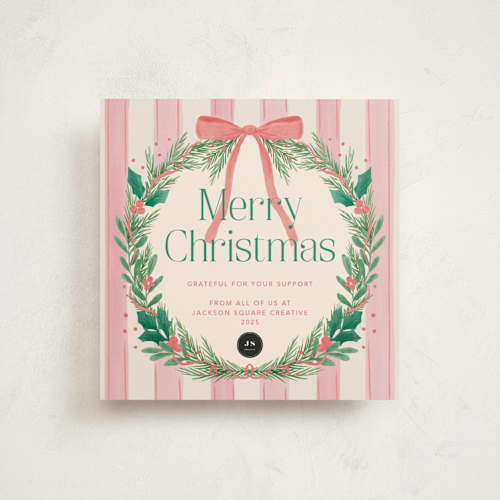 This is a peony holiday photo cards with standard by Elly called joyful wreath printing on signature in square