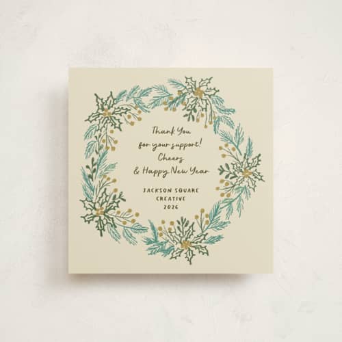 This is a butterscotch holiday photo cards with standard by Kanika Mathur called sketched wreath printing on signature in square