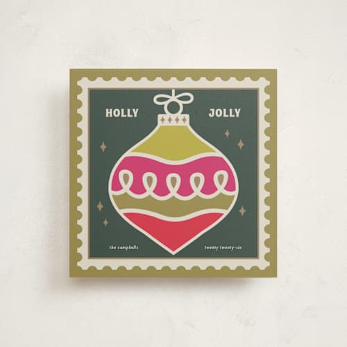 This is a fir holiday photo cards with standard by Tatjana Koraksic called bauble stamp printing on signature in square