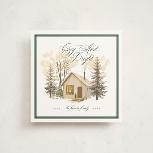 This is a eggnog holiday photo cards with standard by Ana de Sousa called winter hideaway printing on signature in square