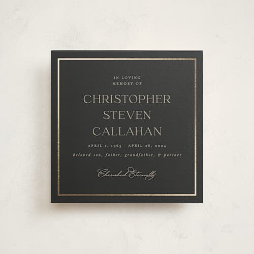 This is a charcoal memorial cards with foil pressed by Lucrecia Caporale called timeless charm printing on signature in standard