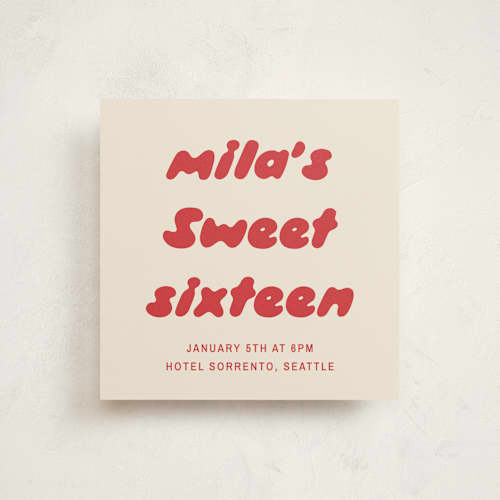 This is a cherry sweet sixteen birthday party invitations with standard by Ani Somi called bubble gum printing on signature in standard