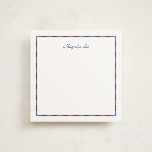 This is a maroon personalized stationery thank you cards with standard by Carrie Moradi called thin checked printing on signature in 5x7