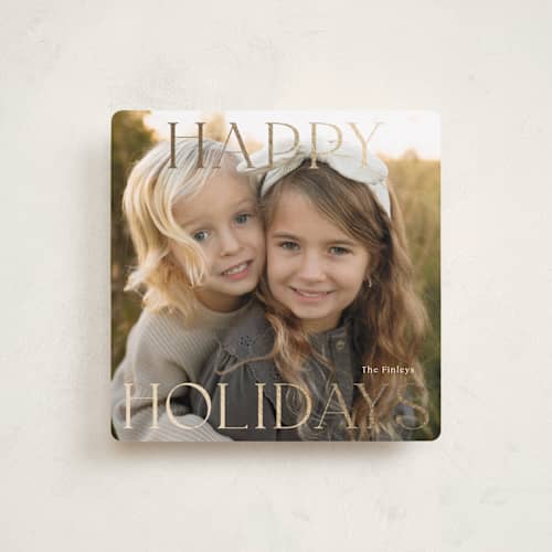 This is a snow foil pressed holiday cards with foil pressed by Angela Thompson called holiday square printing on recycled smooth signature in square