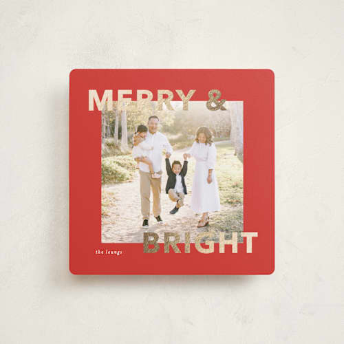 This is a holly foil pressed holiday cards with foil pressed by Angela Thompson called merry bright printing on recycled smooth signature in square