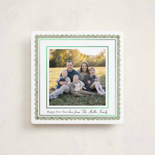 This is a olive foil pressed holiday cards with foil pressed by Elly called modern cottage printing on recycled smooth signature in square