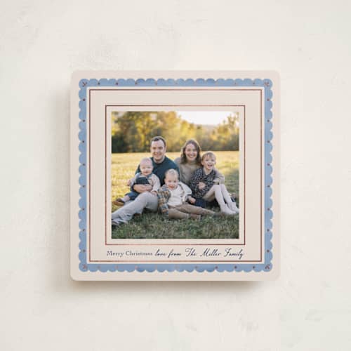 This is a sky foil pressed holiday cards with foil pressed by Elly called modern cottage printing on recycled smooth signature in square