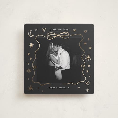 This is a iron foil pressed holiday cards with foil pressed by Kartika Paramita called popz border printing on recycled smooth signature in square