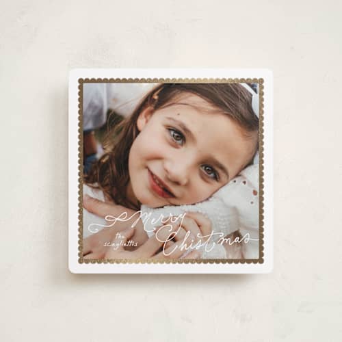 This is a snow foil pressed holiday cards with foil pressed by Tamara Hilje called scallops printing on recycled smooth signature in square