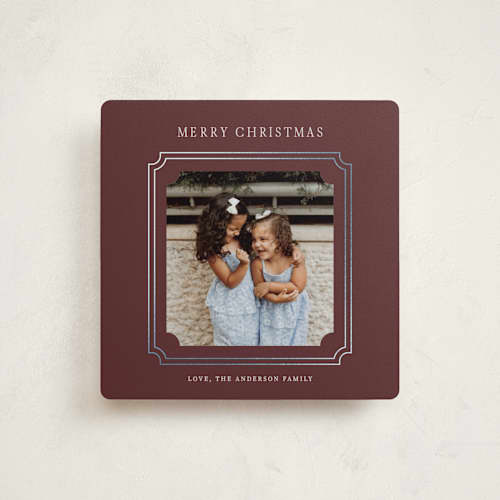 This is a mulled wine foil pressed holiday cards with foil pressed by Cass Loh called frosted heirloom frame printing on recycled smooth signature in square