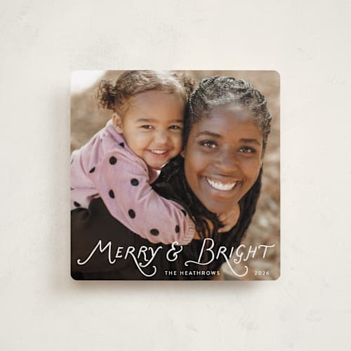 This is a snow holiday photo cards with standard by Lindsay Megahed called bright script printing on recycled smooth signature in square