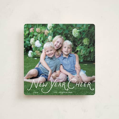 This is a snow holiday photo cards with standard by Lindsay Megahed called bright script printing on recycled smooth signature in square