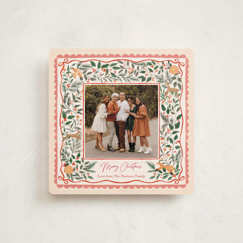 This is a winter rose holiday photo cards with standard by Elly called garden folk printing on recycled smooth signature in square