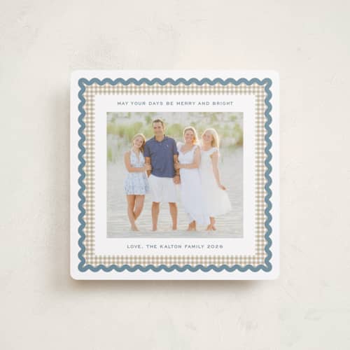 This is a frost holiday photo cards with standard by Erin German called gingham fun printing on recycled smooth signature in square