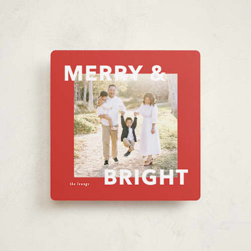 This is a holly holiday photo cards with standard by Angela Thompson called merry bright printing on recycled smooth signature in square