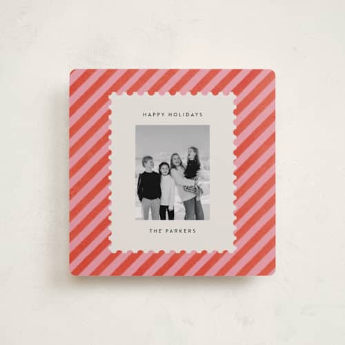 This is a candy cane holiday photo cards with standard by Leia Matt called mini stamp printing on recycled smooth signature in square