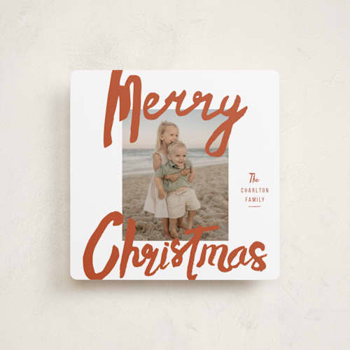 This is a candy cane holiday photo cards with standard by Stacey Day called brushed printing on recycled smooth signature in square