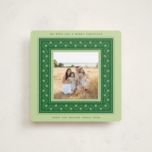 This is a spruce holiday photo cards with standard by Lauren Jopling called squiggle dot snowflake printing on recycled smooth signature in square