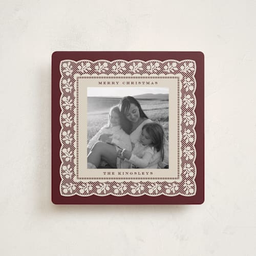This is a mulled wine holiday photo cards with standard by Heather Schertzer called vintage doily printing on recycled smooth signature in square