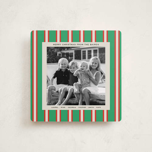 This is a elf shoes holiday photo cards with standard by Megan Davis called twill printing on recycled smooth signature in square
