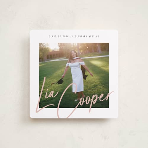 This is a lipstick graduation announcements with standard by Erin German called signature snapshot printing on recycled smooth signature in standard