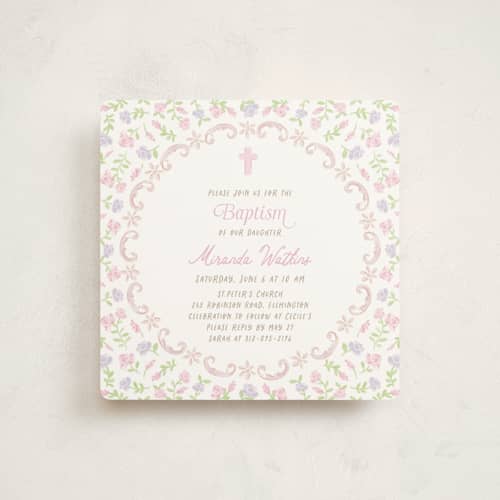This is a rose baptism and christening announcements with standard by Creo Study called baptism fleur printing on signature in standard
