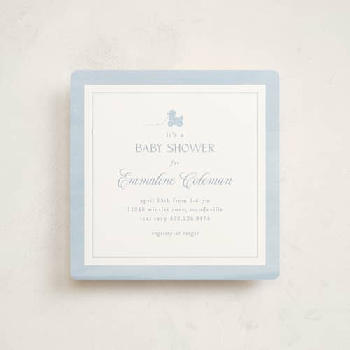 This is a sky baby shower invitations with standard by Melinda Denison called simply classic printing on signature in standard