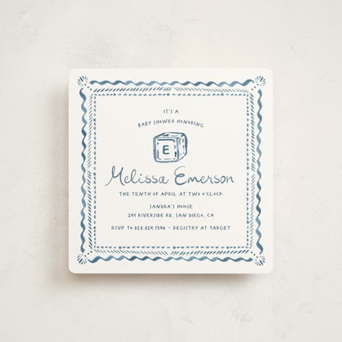 This is a baby blue baby shower invitations with standard by Claudia Orengo called letter box printing on signature in standard