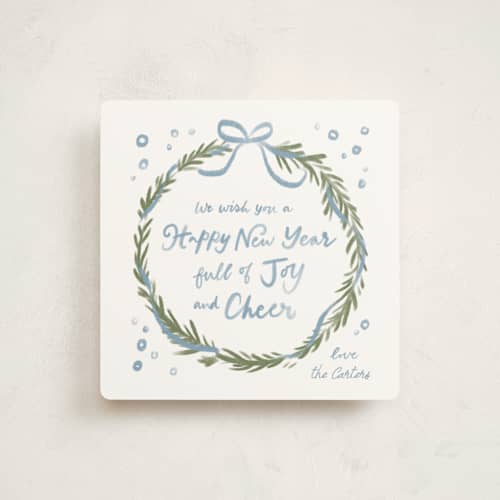 This is a blue spruce non photo holiday cards with standard by Creo Study called handmade wreath printing on signature in standard