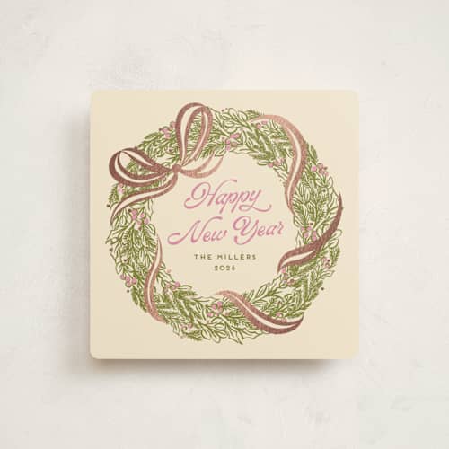 This is a olive foil pressed holiday cards with foil pressed by Pati Cascino called lia printing on signature in square