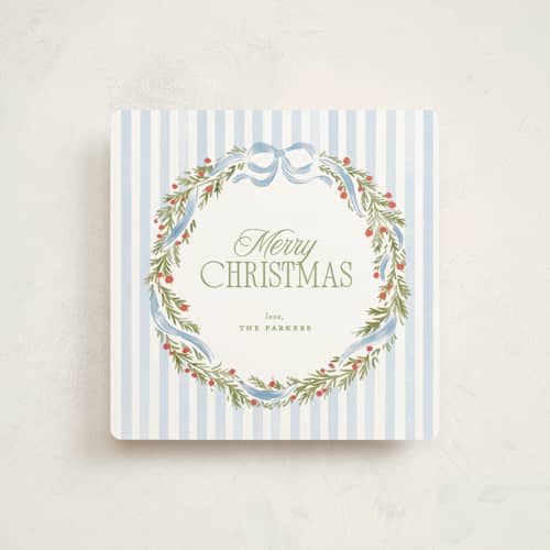 This is a ocean holiday photo cards with standard by Creo Study called coastal wreath printing on signature in square