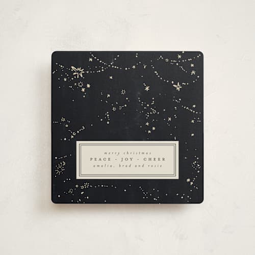 This is a midnight holiday photo cards with standard by Anastasia Makarova called stellar beads printing on signature in square