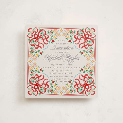 This is a cherry sweet sixteen birthday party invitations with standard by Ana de Sousa called folklore bloom printing on signature in standard