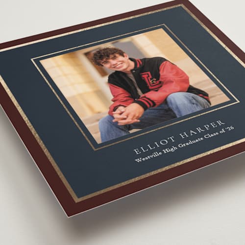 This is a nautical graduation announcements with foil pressed by Elly called the prestige printing on recycled smooth signature in standard
