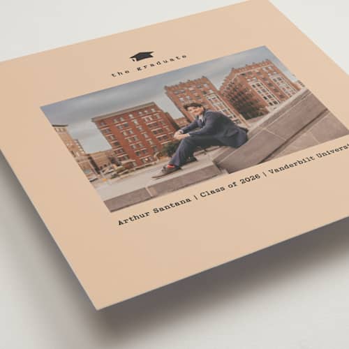 This is a vanilla graduation announcements with standard by Sherley Ferreira called framed in time printing on recycled smooth signature in standard