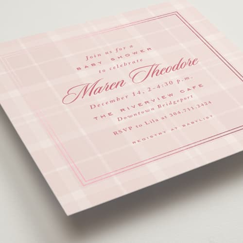 This is a ballet foil stamped baby shower invitations with foil pressed by Lea Delaveris called prep printing on signature in standard