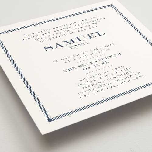 This is a navy bar mitzvah bat mitzvah invitations with standard by Jenna Holcomb called square frame printing on signature in standard