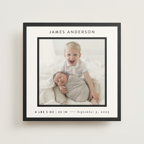 This is a charcoal birth announcements with standard by JoAnn Jinks called square printing on doublethick in photo_mount