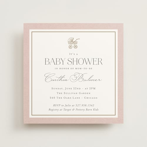This is a rose baby shower invitations with standard by Lucrecia Caporale called the little heirloom printing on signature in standard