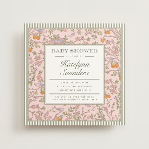 This is a petal baby shower invitations with standard by Jenna Holcomb called bird and bough printing on signature in standard