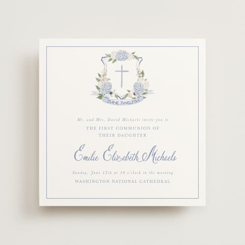 This is a periwinkle communion invitations announcements with standard by Design Lotus called sweethearts printing on signature in standard