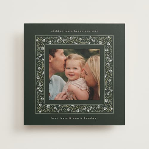 This is a pine photo mount holiday cards with standard by Erin L. Wilson called fairytale border printing on recycled in photo_mount