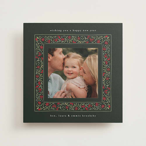 This is a wreath photo mount holiday cards with standard by Erin L. Wilson called fairytale border printing on recycled in photo_mount
