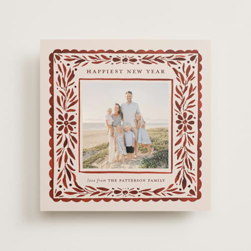 This is a crimson photo mount holiday cards with standard by Meagan Christensen called puebla printing on recycled in photo_mount